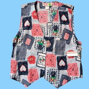 True Vintage Women's Vest Cowgirl Cactus Flower Patchwork Print Sleeveless New